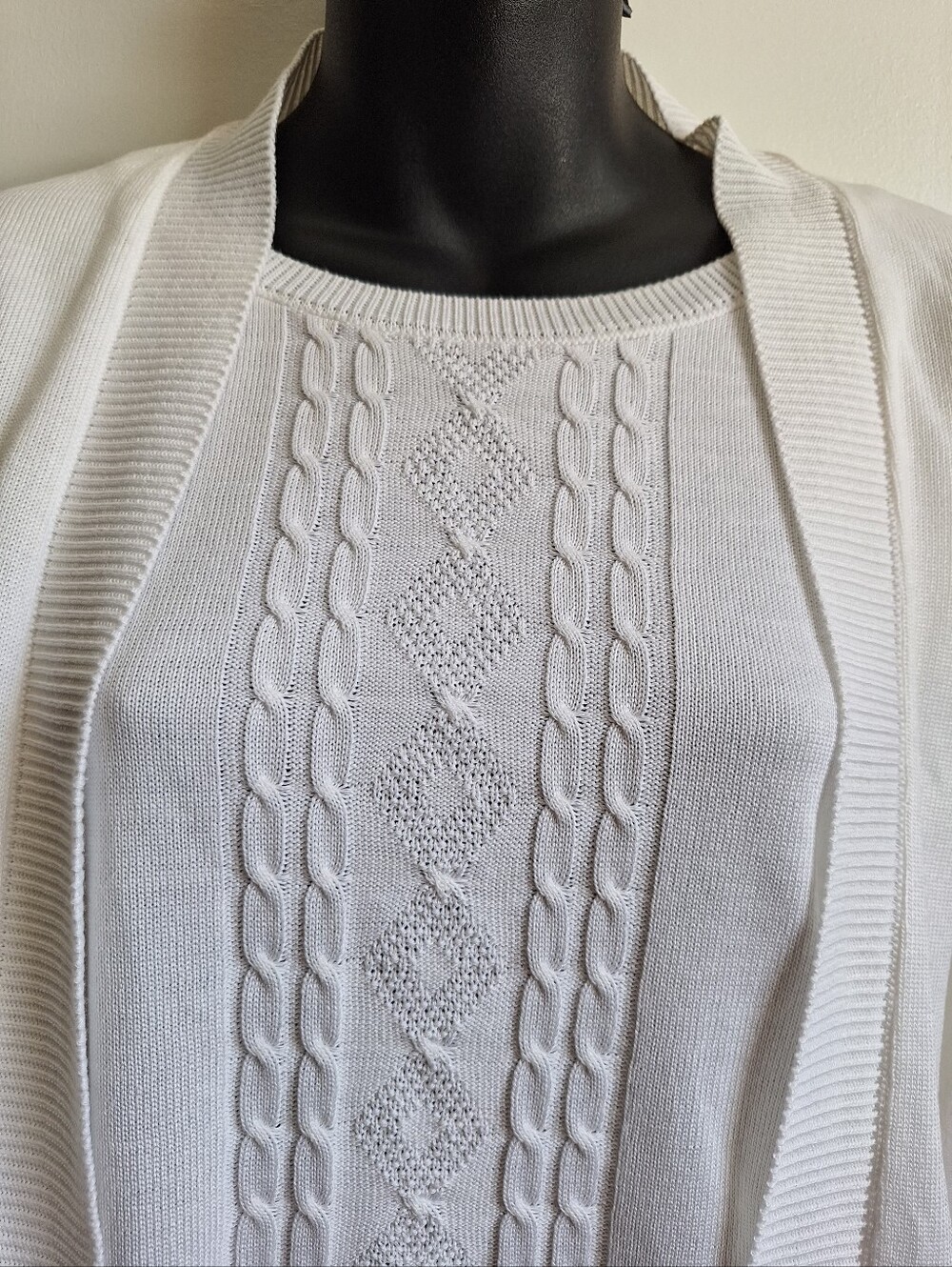 Vintage Alfred Dunner White Open-Front Cable Detail Cardigan Sz S - Picture 3 of 6